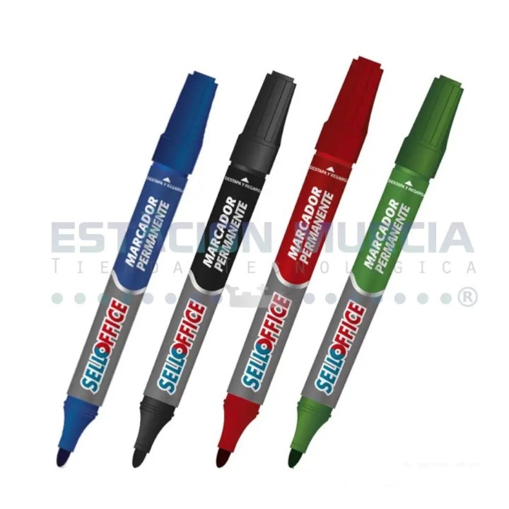Marcador Permanente Selloffice | Recargable | Azul, Negro y Rojo