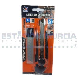 Cutter 18mm con 5 Recambios | Cuchillo Cartonero | Seguro
