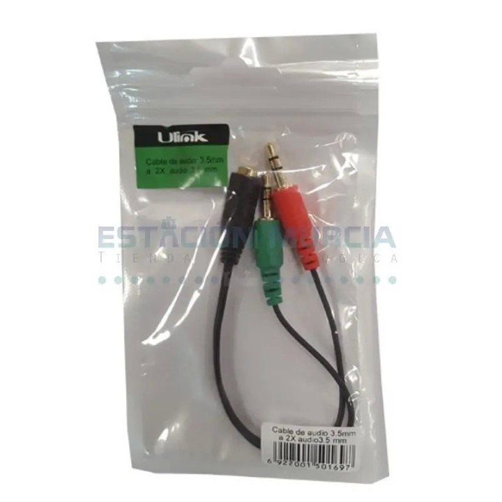 Cable Adaptador Audio 2 Plug Macho a Jack Hembra | Micrófono y Auricul