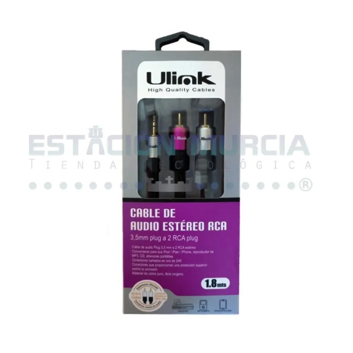 Cable Audio 3.5mm a 2 RCA - Alta Fidelidad - 1.8 mts