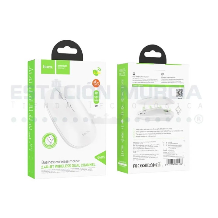 Mouse Inalámbrico Blanco Bluetooth y 2.4G