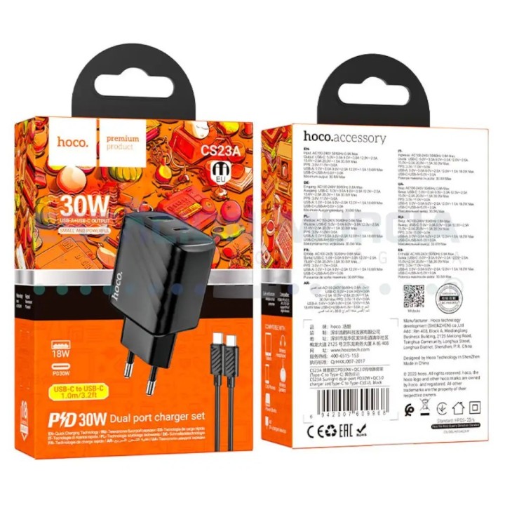 Cargador Rápido 30W USB-C y USB-A + Cable Tipo-C