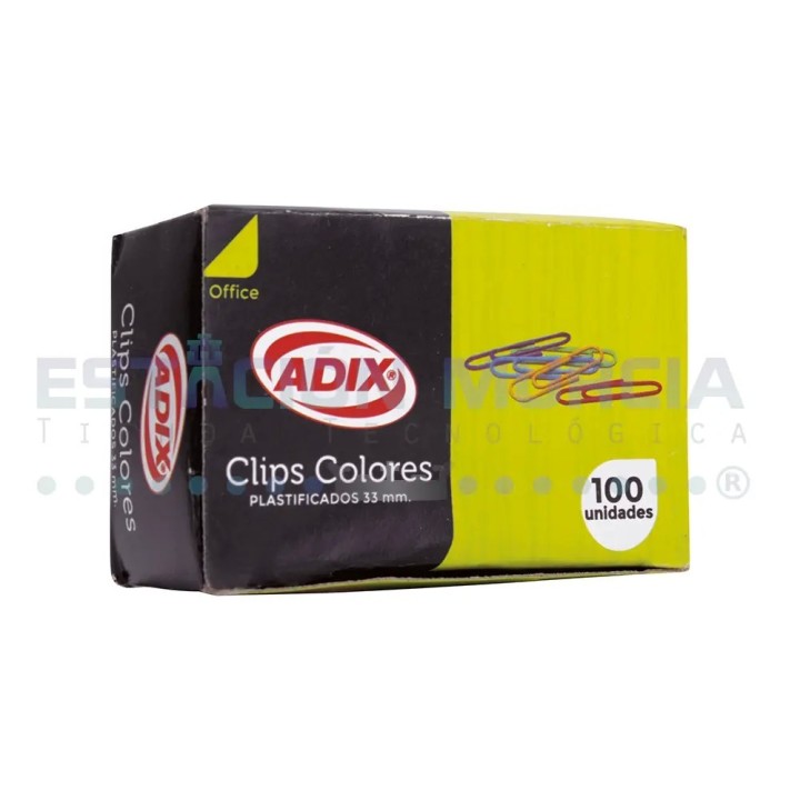 Clips Metálicos Plastificados Adix 33mm Colores 100u