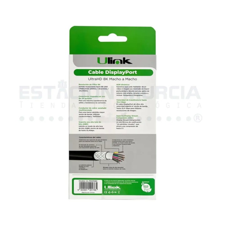 Cable DisplayPort 1.4 - 8K @60Hz, 4K @144Hz - 1.8m